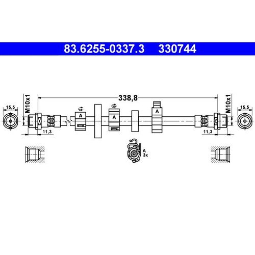 BREMSSCHLAUCH ATE 83.6255-0337.3 - VORDERACHSE LINKS FÜR VW TRANSPORTER IV T4